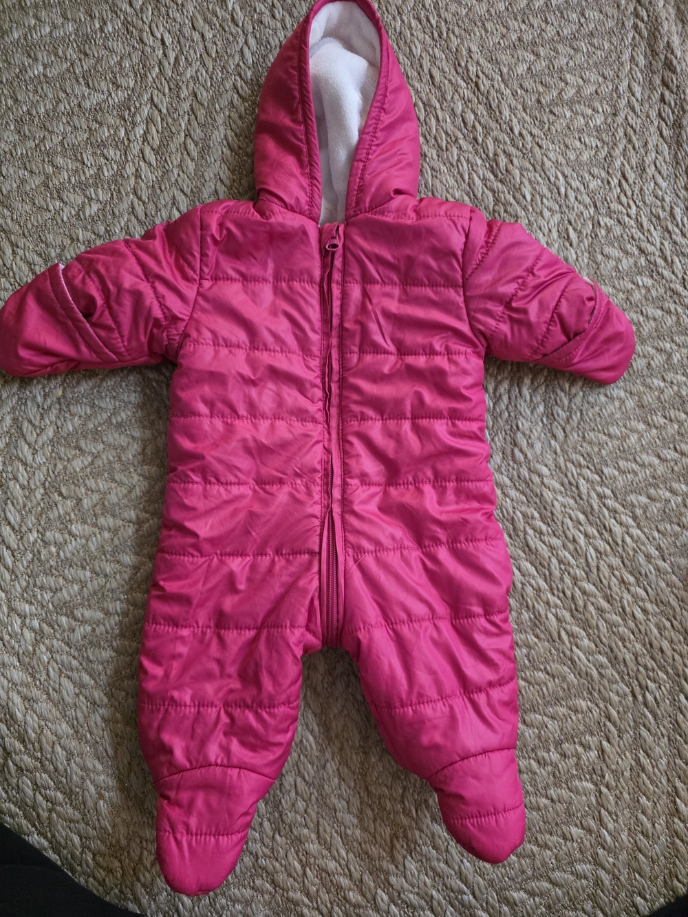 Infant Berry Pink Hooded Quilted One-Piece Snowsuit